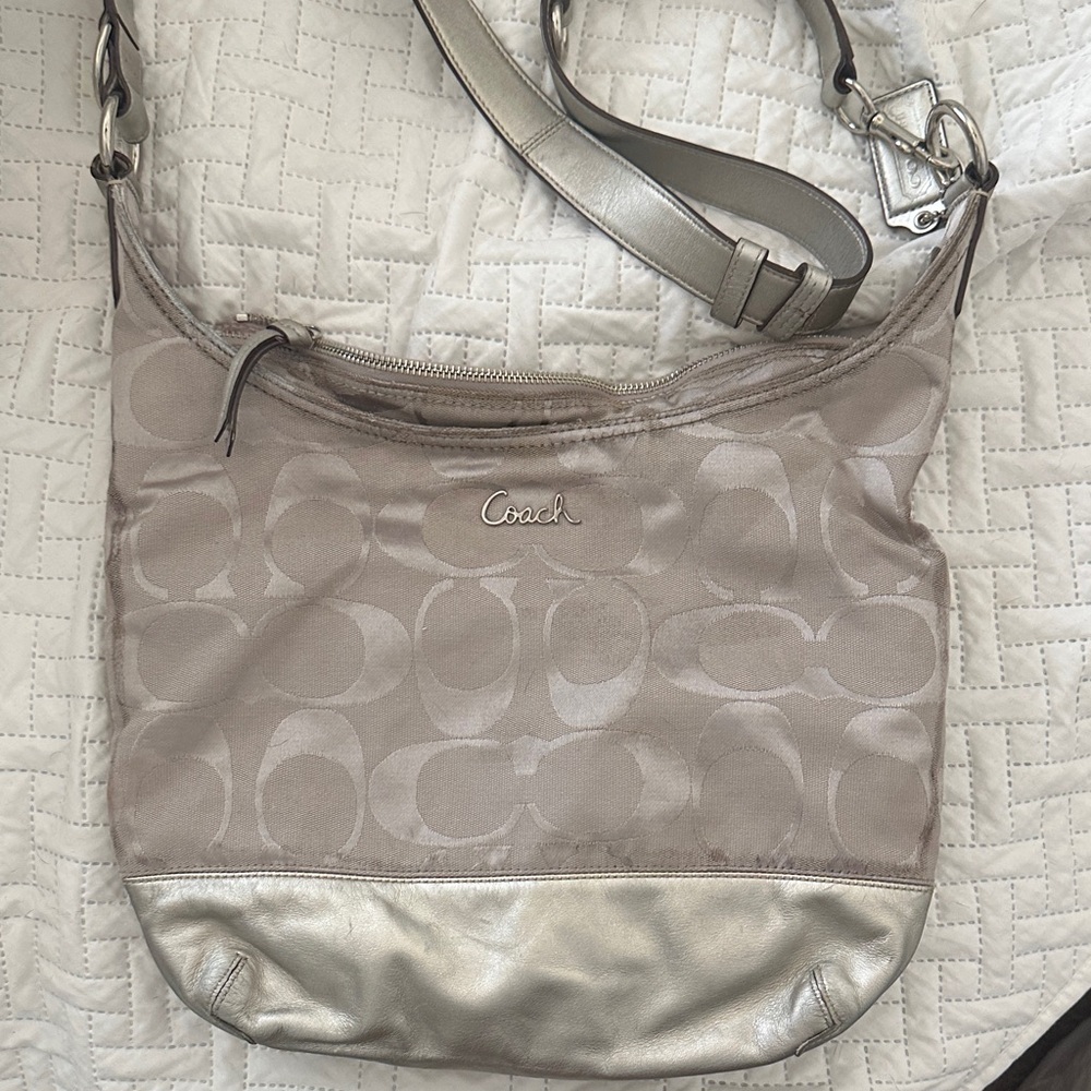 Coach Metallic Silver and Gray Shoulder Bag